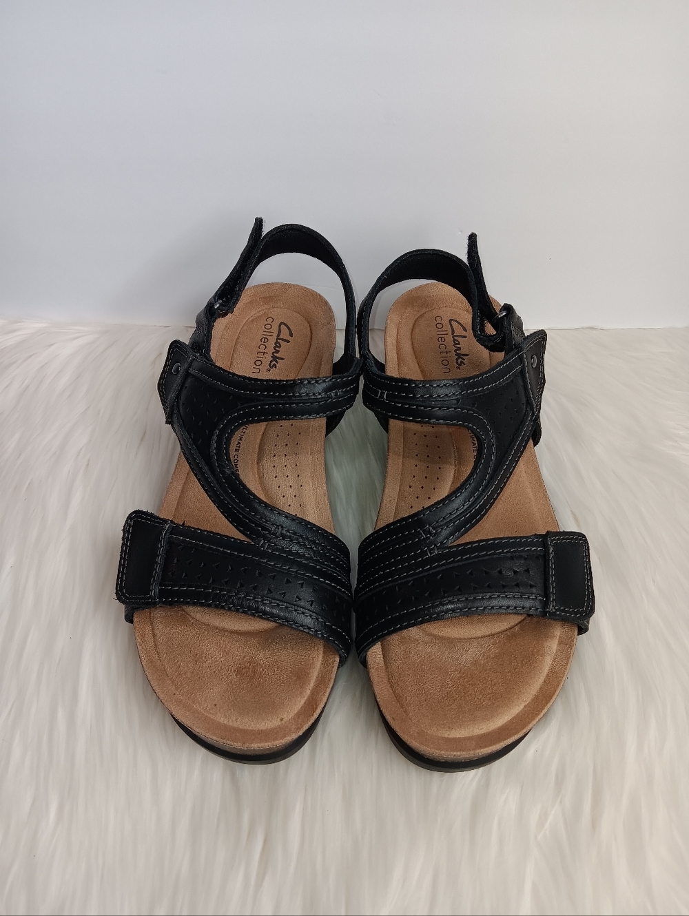 Clarks Women's Calenne Carmen Leather Strappy Sandals Black Size 8.5